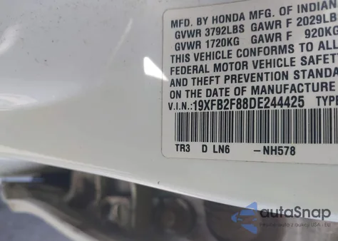 2013 Honda Civic Ex from USA, damaged, VIN 19XFB2F88DE244425
